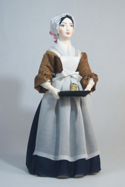 Кукла фарфоровая в костюме служанки 18 века Шоколадница Лиотара