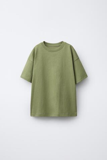 ZARA БАЗОВАЯ ОДНОТОННАЯ ФУТБОЛКА, ЗЕЛЕНЫЙ