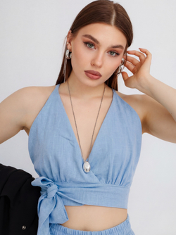 Топ лен, голубой