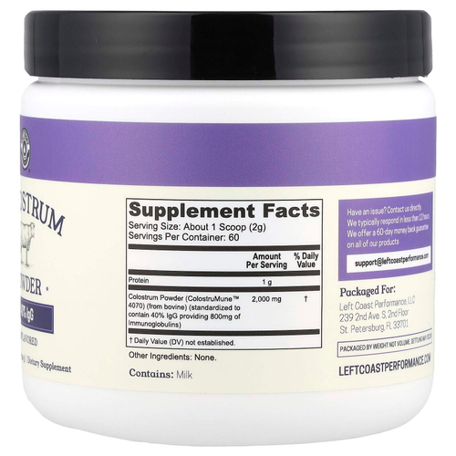 Left Coast Performance, молозиво, порошок, без добавок, 120 г (4,23 унции)