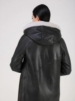 Дубленка зима натуральная удлиненная с капюшоном