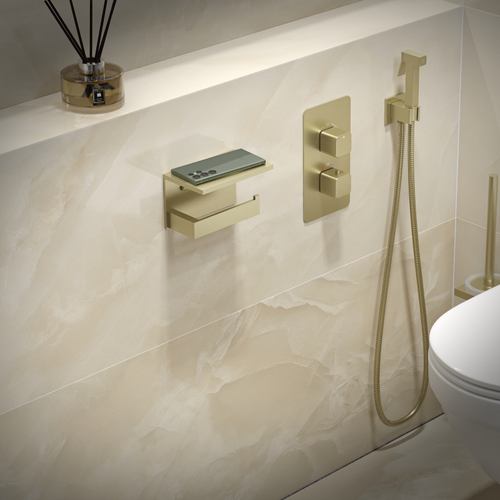 Смеситель встроенный с гигиеническим душем с термостатом Timo Petruma 5089/17SM золото матовое