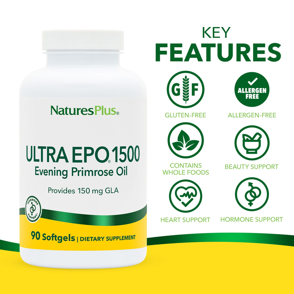 NaturesPlus, Ultra EPO® 1500, масло примулы вечерней, 90 капсул