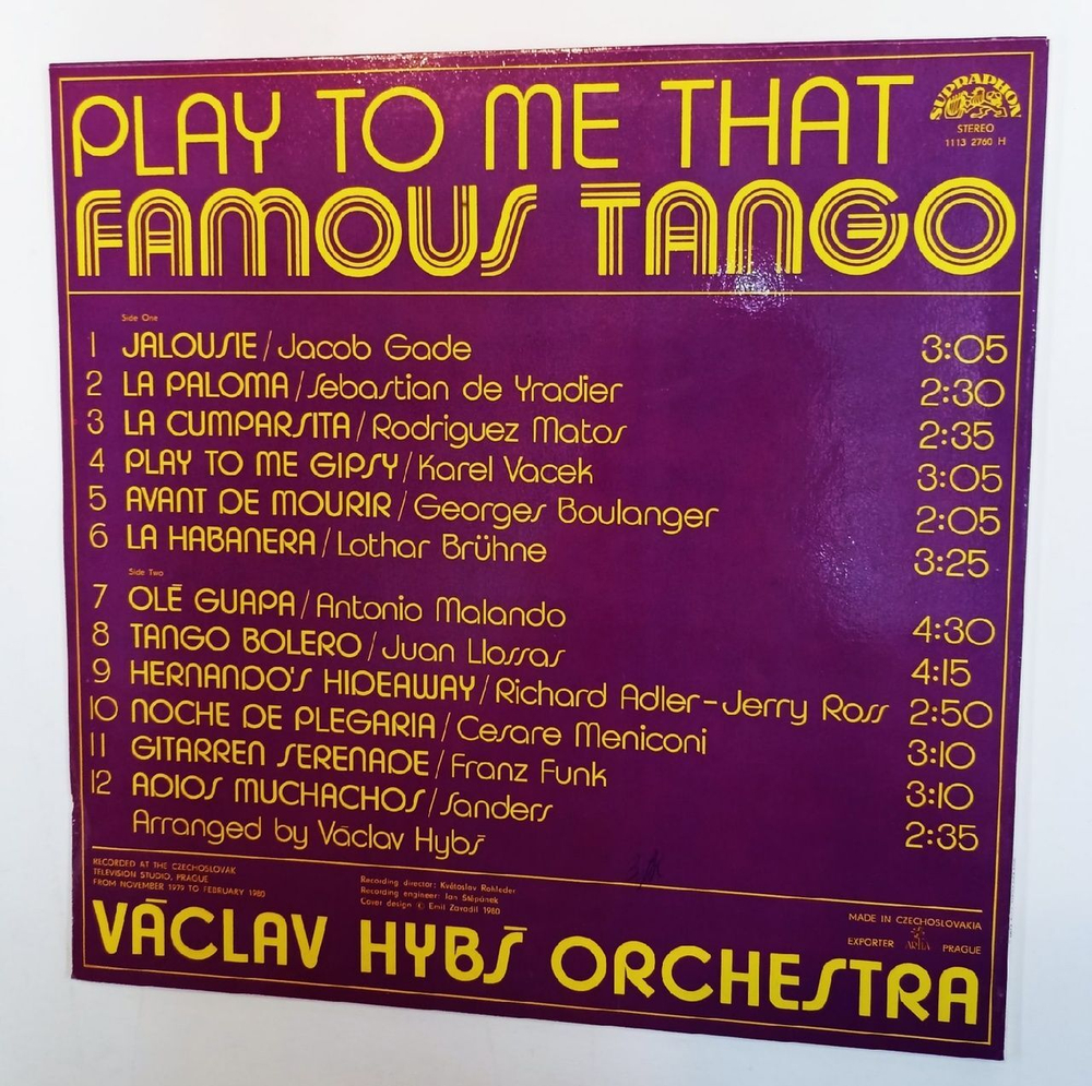 Винтажная виниловая пластинка Vaclav Hybs Orchestra Play To Me That Famous Tango (Czechoslovakia 1980)