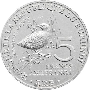 5 франков 2014 Бурунди «Пёстрый пушистый погоныш»