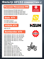 Фильтр масляный HF152 для BRP, STELS, RM, CF, ODES, HiSun, LINHAI, SHARMAX