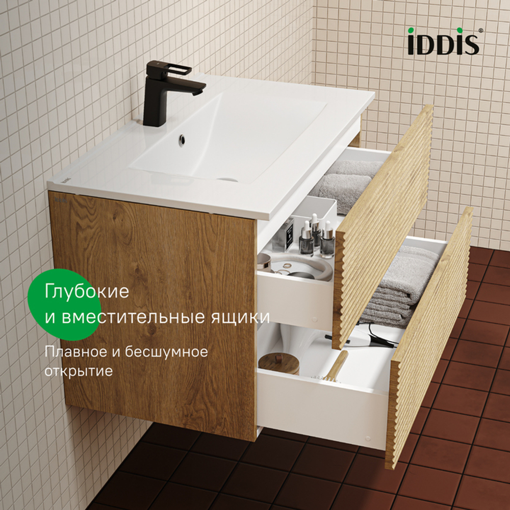 Тумба с умывальником IDDIS Bild, подвесная, 80 см, дуб светлый, BIL80V0i95K