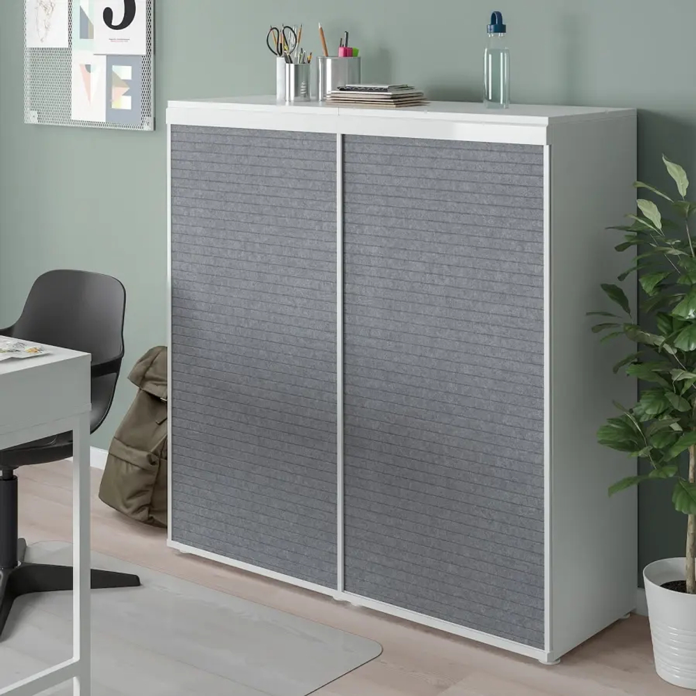 Шкаф с 2 раздвижными дверями - IKEA PLATSA/ПЛАТСА ИКЕА, 41,8х120х122,9 см, белый/темно серый