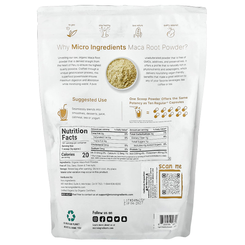 Micro Ingredients, Органический порошок из корня маки, 907 г (2 фунта)