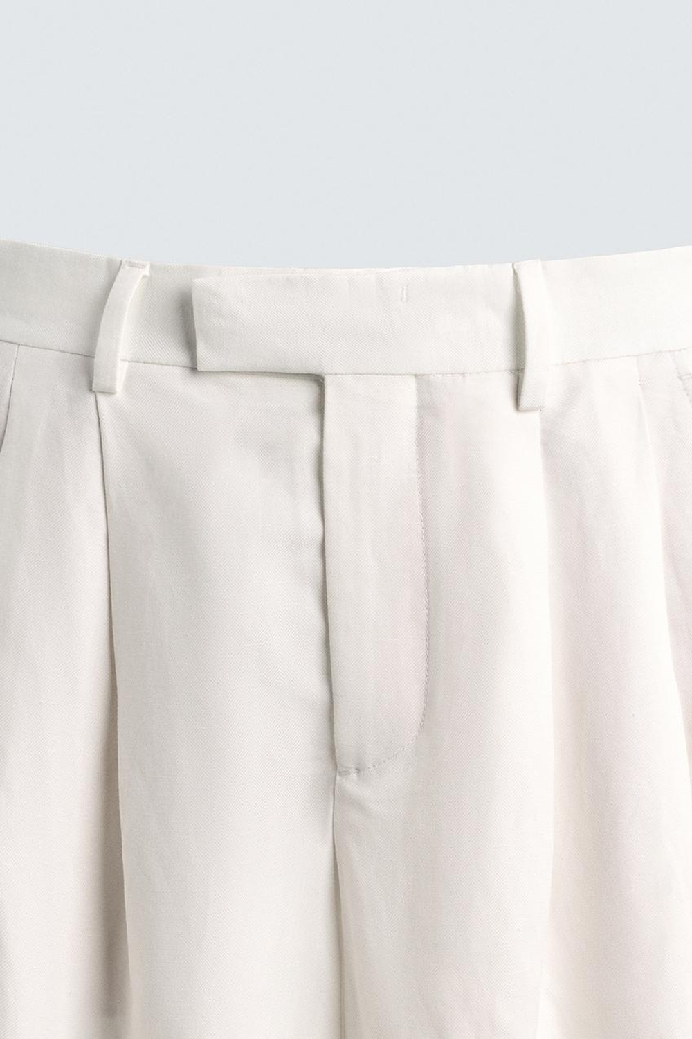 ZARA КОСТЮМНЫЕ БРЮКИ СВОБОДНОГО КРОЯ ИЗ ВИСКОЗЫ И ЛЬНА, БЕЛЫЙ