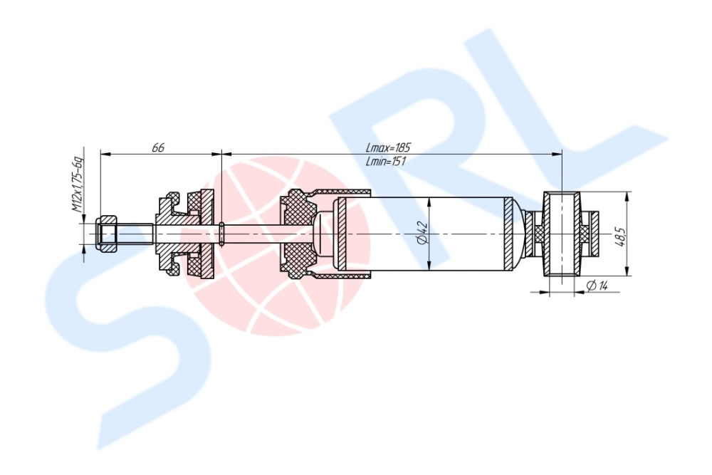 Амортизатор кабины 151/185, I/O, 12x66/14x48,5 VOLVO (CB0208) SORL