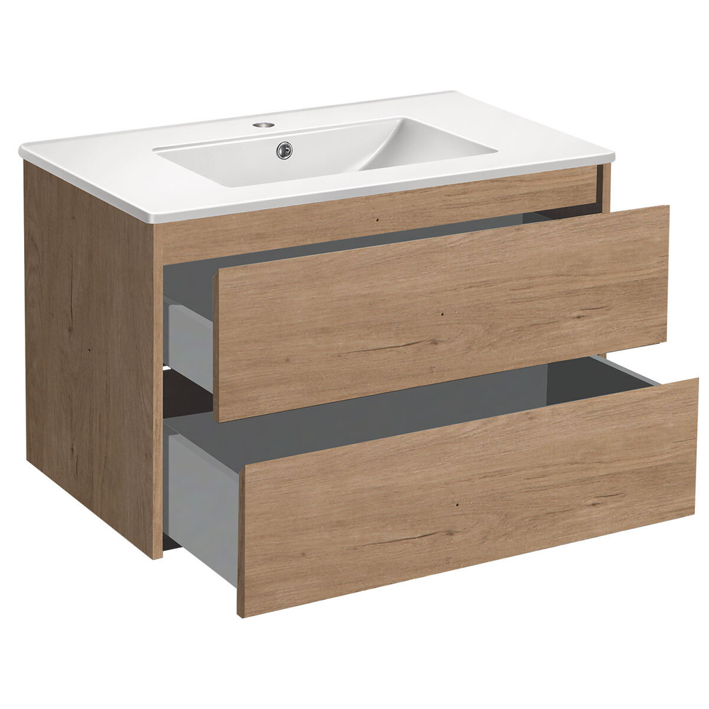 База под раковину Gio 800 подвесная, 2 выкатных ящика soft-close, N.Oak