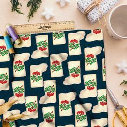 Ткань шелк Армани белые валенки с изображением рябины