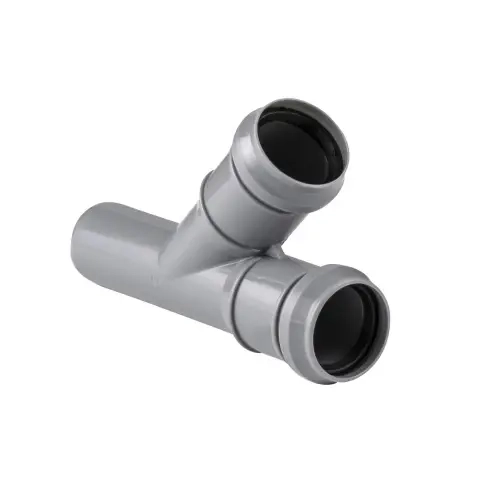 Тройник полипропиленовый PP-H равнопроходной безнапорный для внутренней канализации с раструбом, цвет серый, РТП