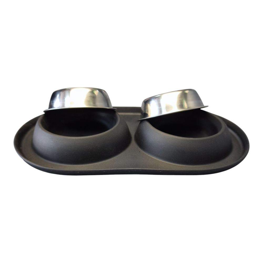 Комплект "efox" подставка с бортом из резины + две миски нержавейка