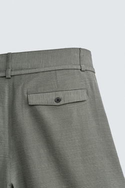 ZARA ШОРТЫ RELAXED FIT СО СКЛАДКАМИ И РЕМНЕМ, ЗЕЛЕНЫЙ/СЕРЫЙ