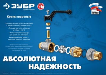 ЗУБР d 1/2″, ручка-рычаг, ″мама-папа″, полнопроходной шаровой кран с накидной гайкой (51320-1/2)