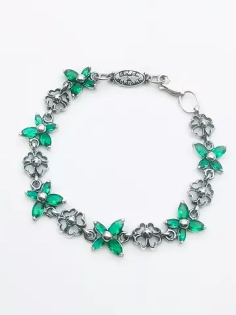 Браслет из серебра/Частичное чернение/Со вставкой "Спаси и сохрани"/Со вставкой из фианитов