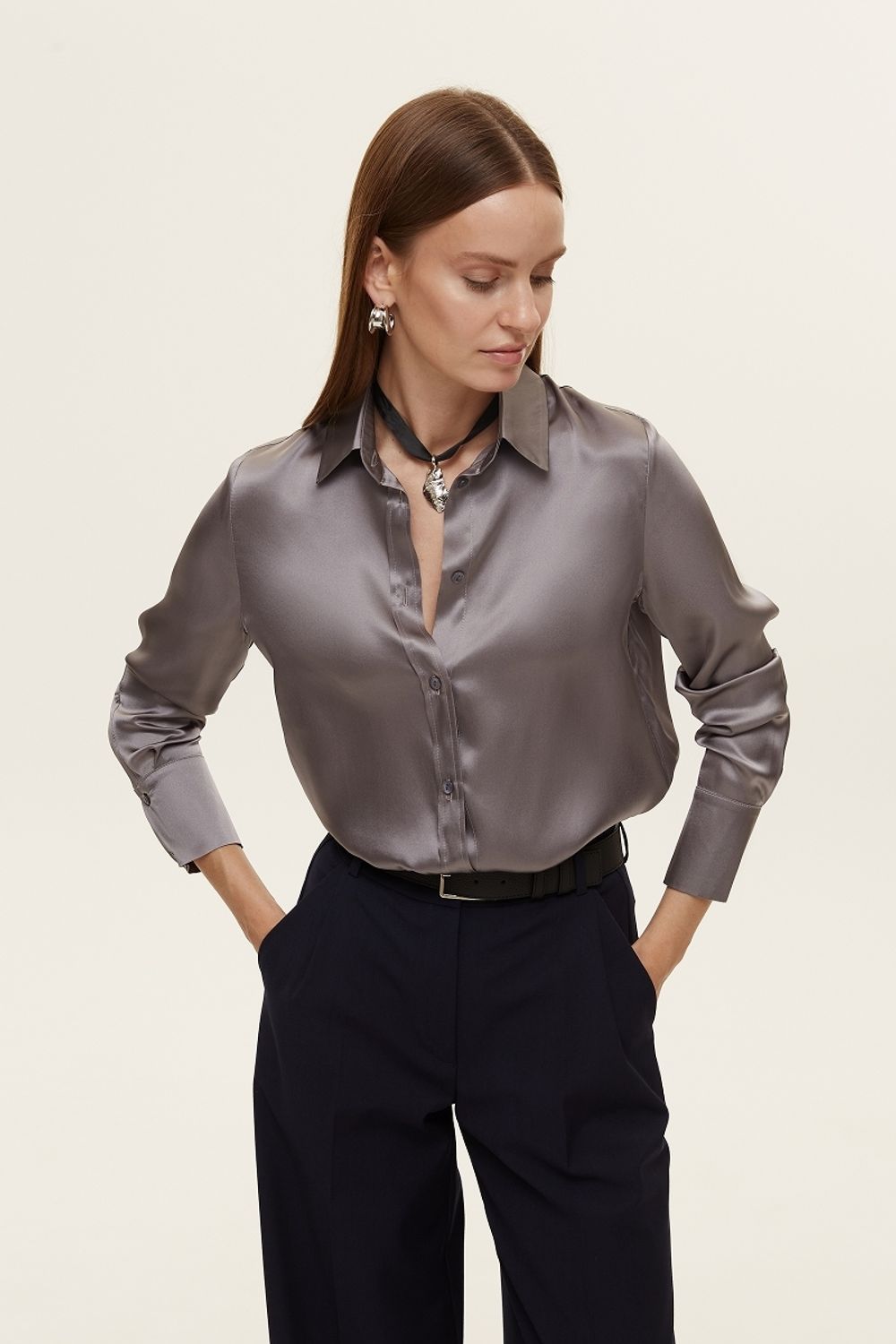 Рубашка Кельн серый шелк