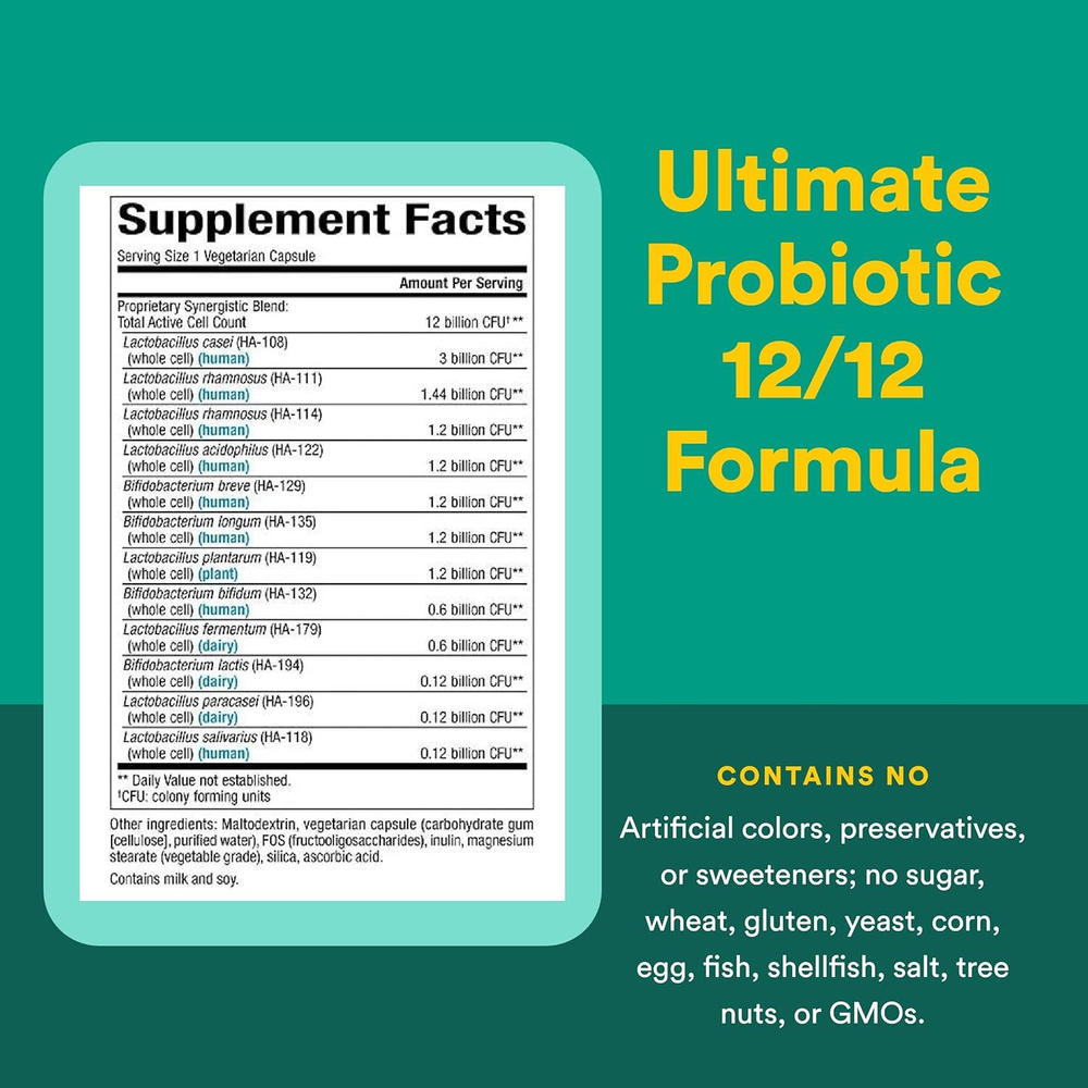 Natural Factors, Ultimate Probiotic, формула 12/12, 12 млрд, 60 вегетарианских капсул