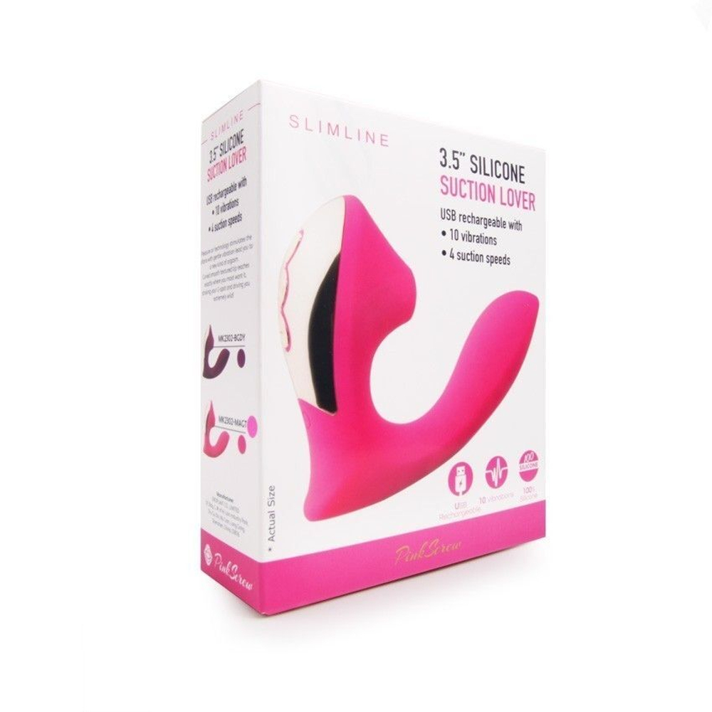 Розовый  L-образный вибромассажёр с вакуумной стимуляцией 3,5’’ Silicone Billow Suction Lover