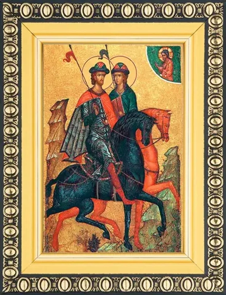 Икона "Борис и Глеб" 6х9 в раме 8х11