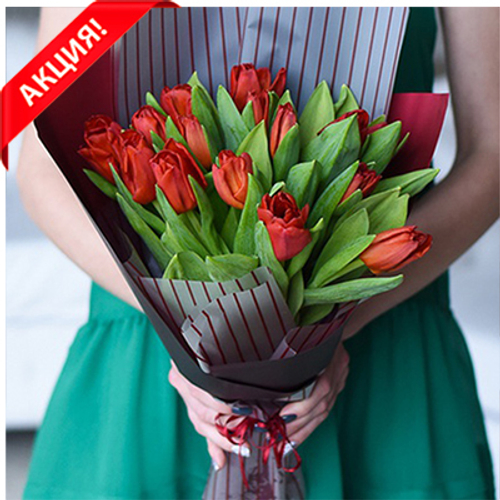 Купить Букет 15 красных тюльпанов