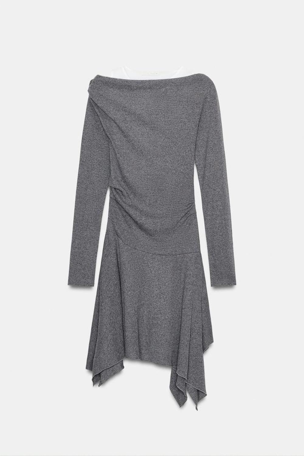ZARA КОРОТКОЕ ПЛАТЬЕ АСИММЕТРИЧНОГО КРОЯ, СЕРЫЙ МЕЛАНЖ
