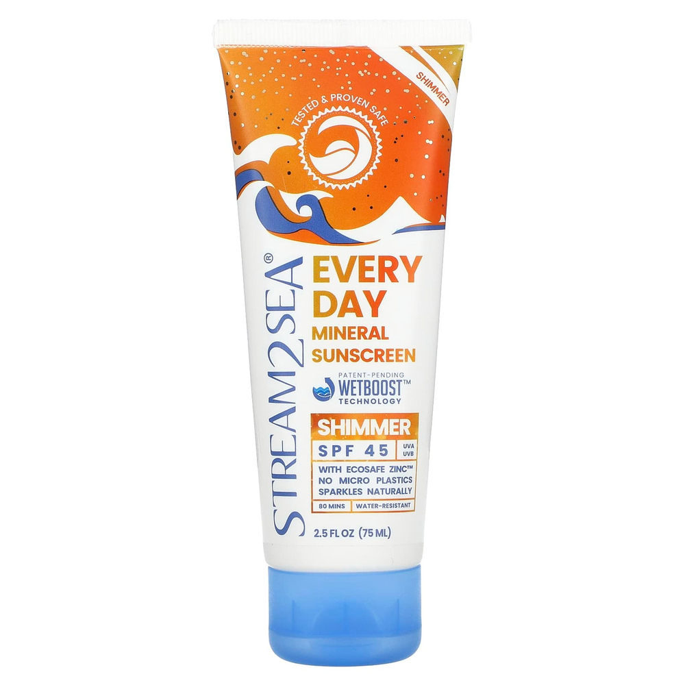 Stream2Sea, Ежедневное минеральное солнцезащитное средство с шиммером, SPF 45, 75 мл (2,5 жидк. унц.)