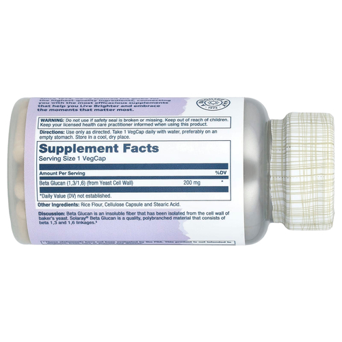 Solaray, Бета-глюкан, высокая эффективность, 200 мг, 30 растительных капсул