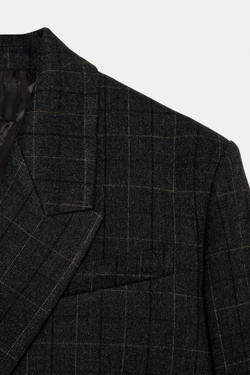 ZARA УКОРОЧЕННЫЙ БЛЕЙЗЕР ОВЕРСАЙЗ В КЛЕТКУ, СЕРЫЙ МЕЛАНЖ