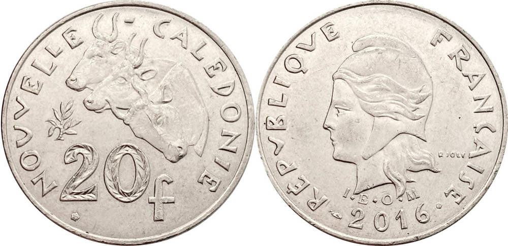 Новая Каледония 20 франков, 2006 - 2018 Быки XF