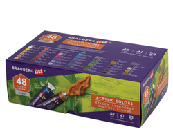 Краски акриловые художественные НАБОР 48 штук 41 цвет по 22 мл, в тубах, BRAUBERG ART DEBUT, 192302