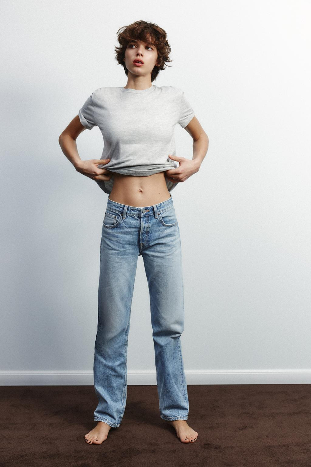 ZARA ДЖИНСЫ TRF ПРЯМОГО КРОЯ СО СРЕДНЕЙ ПОСАДКОЙ, СИНИЙ