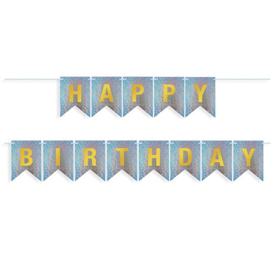 Гирлянда Флажки, Happy Birthday, Серебро, Голография, 350 см, 17*12 см