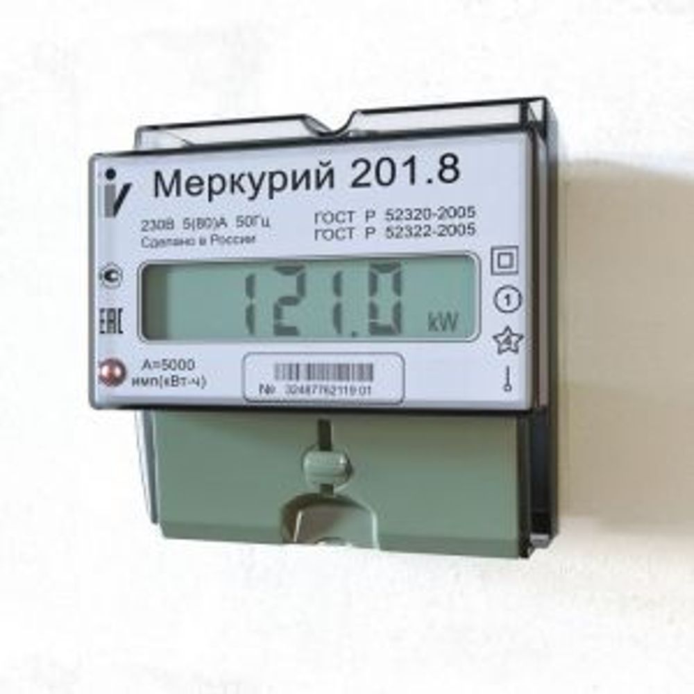 Счетчик Меркурий - 201.8 5/80А 230В ЖК 1 тарифный