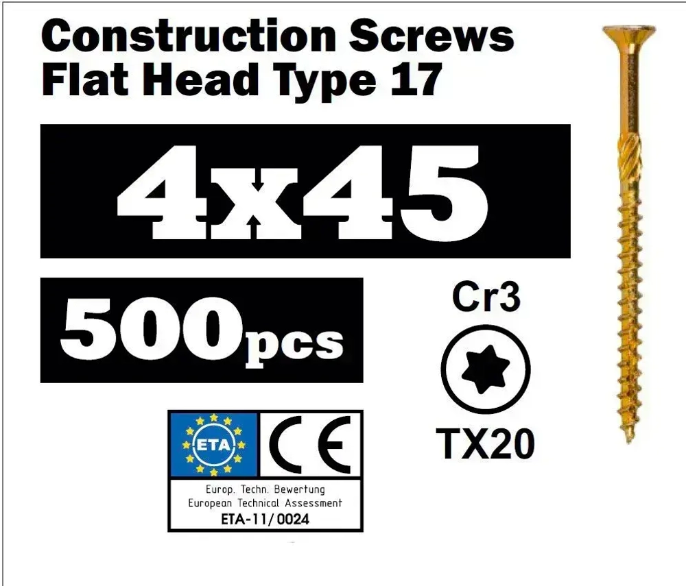 Конструкционный саморез по дереву 4х45 потай, TX20, (500 шт)