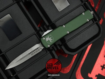 Нож Microtech UTX-70 A+++ D/E GREEN - серый клинок апокалиптик, рукоять темно зеленая