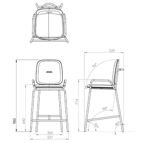 Стул полубарный ror, 2 frame, велюр, черный/черный