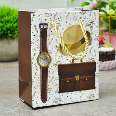 Пакет бумажный 12*15*6,5см с ручками, с тиснением "Мужской" микс 49