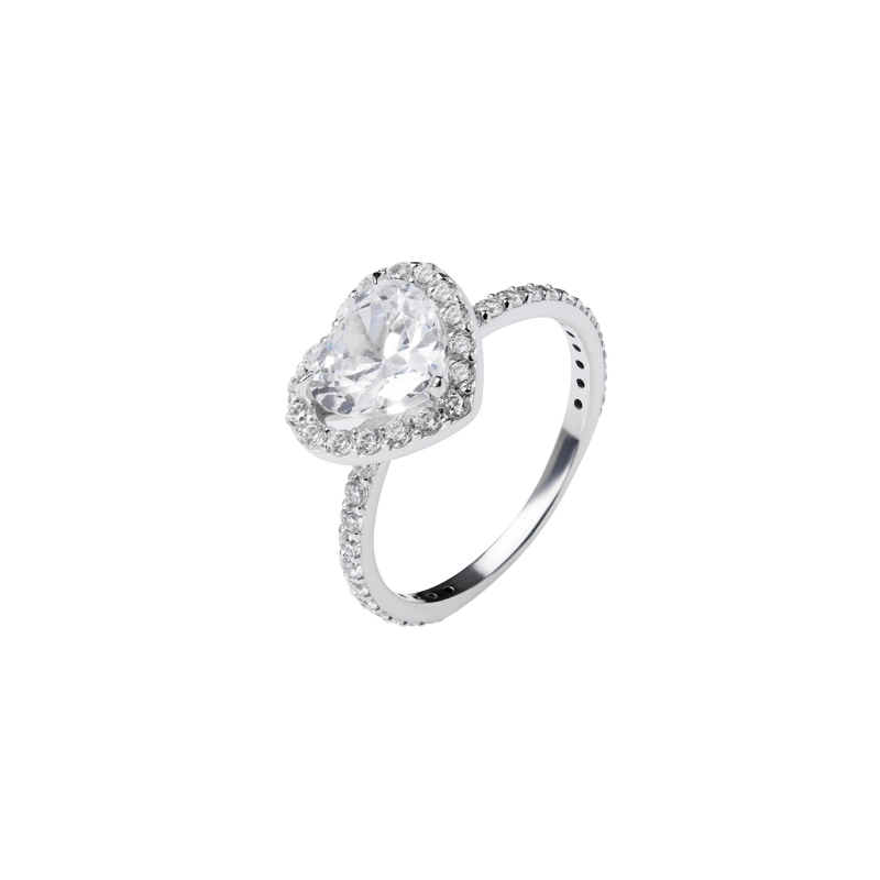 Кольцо Любовь с Бриллиантом в Огранке Сердце и Закрепкой Паве