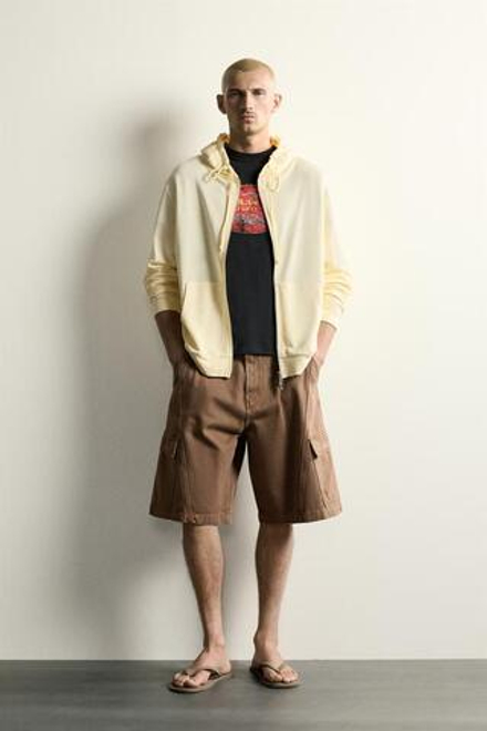 ZARA ШОРТЫ КАРГО RELAXED FIT СО ШВАМИ, КОРИЧНЕВЫЙ