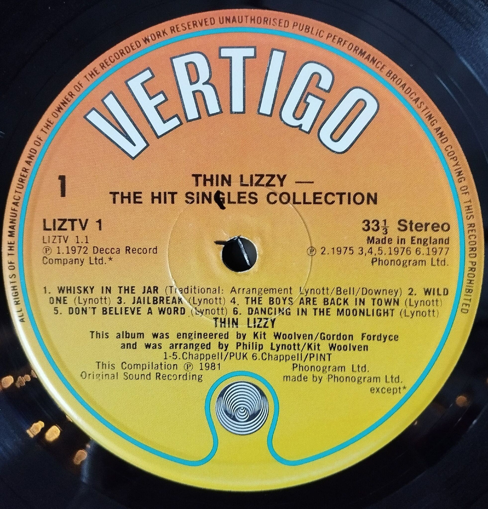 Винтажная виниловая пластинка LP Thin Lizzy The Adventures Of Thin Lizzy (The Hit Singles Collection) (UK 1981)