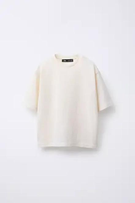 ZARA ТРИКОТАЖНАЯ ФУТБОЛКА, ЭКРЮ