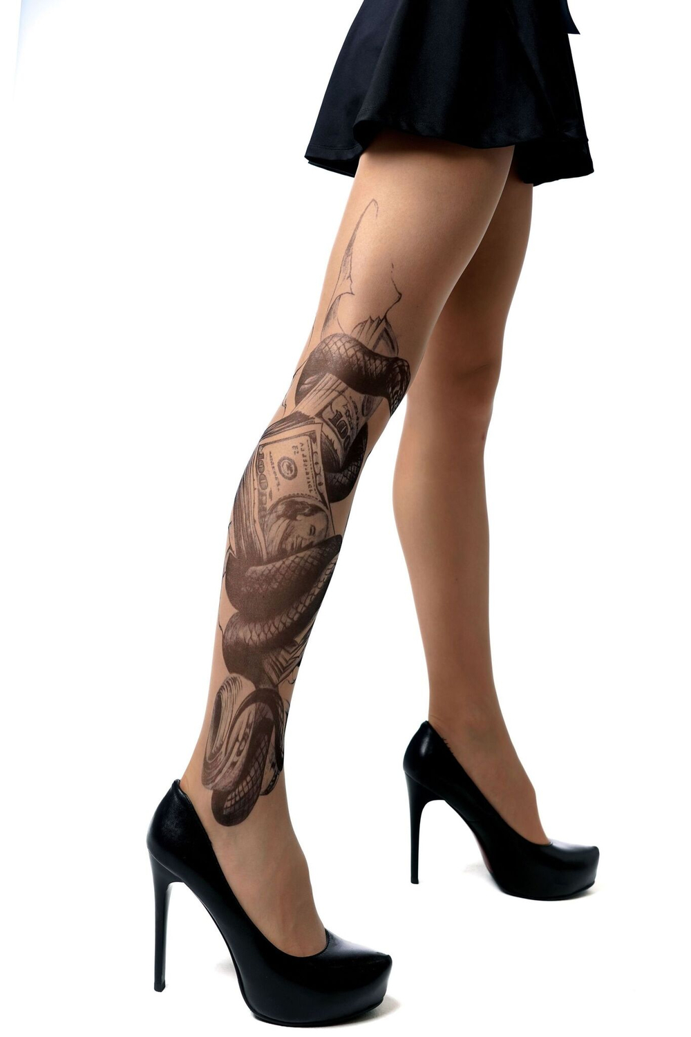 Колготки с имитацией тату в виде змеи (Размер: S-M-L) (Цвет: бежевый)