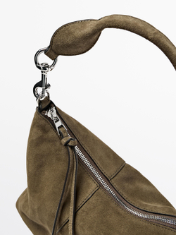 Massimo Dutti Сумка-мешокиз натуральной замши, хаки
