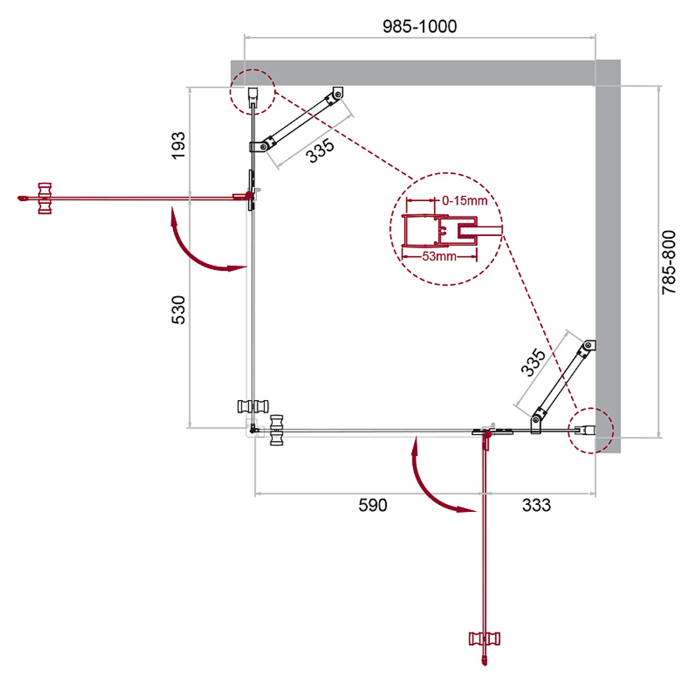 Душевой уголок BelBagno Kraft 100х80 KRAFT-AH-22-100/80-C-Cr-R профиль Хром стекло прозрачное