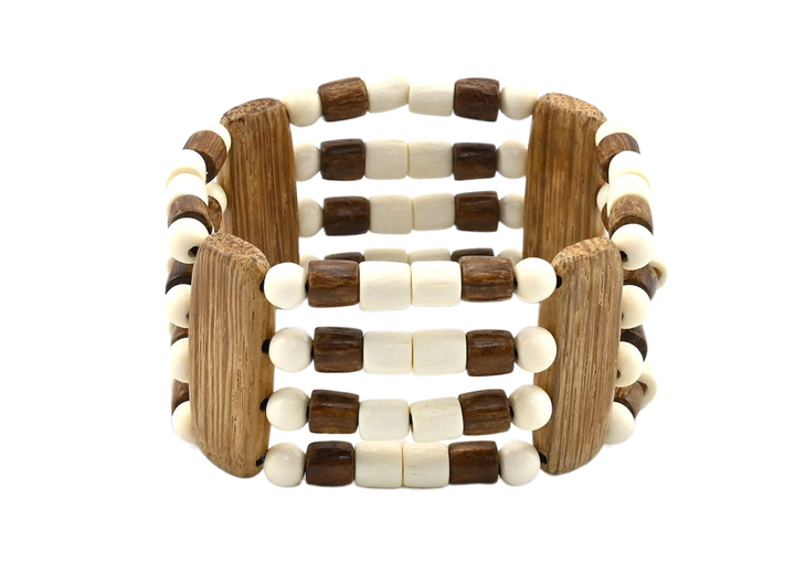 Браслет Четырехрядка цвет молочный, темно-коричневый, светло-коричневый, дерево 30 мм