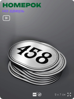 Номерок на дверь квартиры 458, для кабинета, офиса, шильдик 9 х 7 см, брашированная сталь, Айдентика Технолоджи