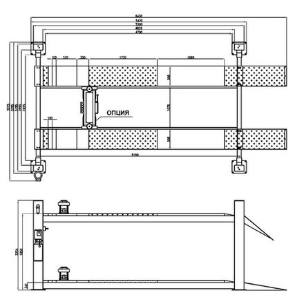 Цена на KraftWell (KRW5.5) Подъемник четырехстоечный г/п 5500 кг платформы гладкие